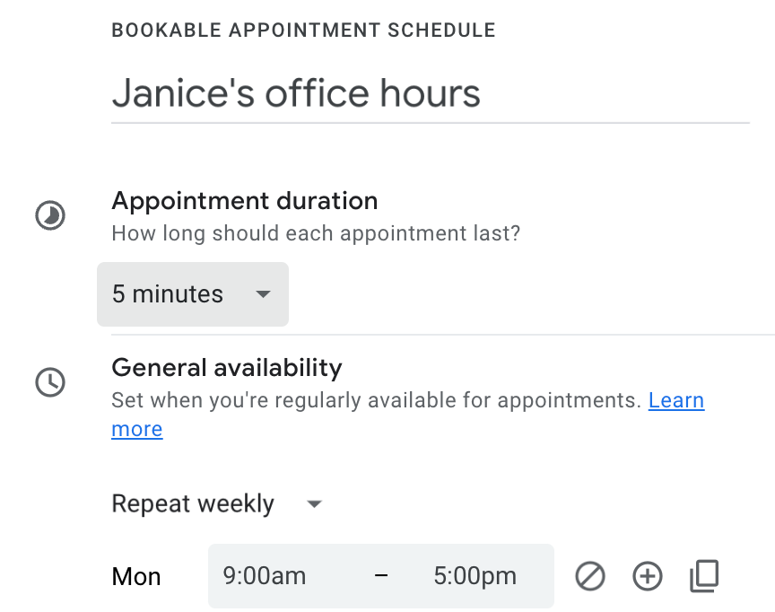 Five to fourteen minute appointment slots that are customizable