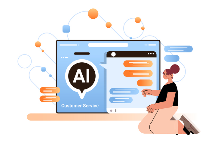 woman chatting with chatbot in computer application ai artificial intelligence technology concept chatbot assistant conversation