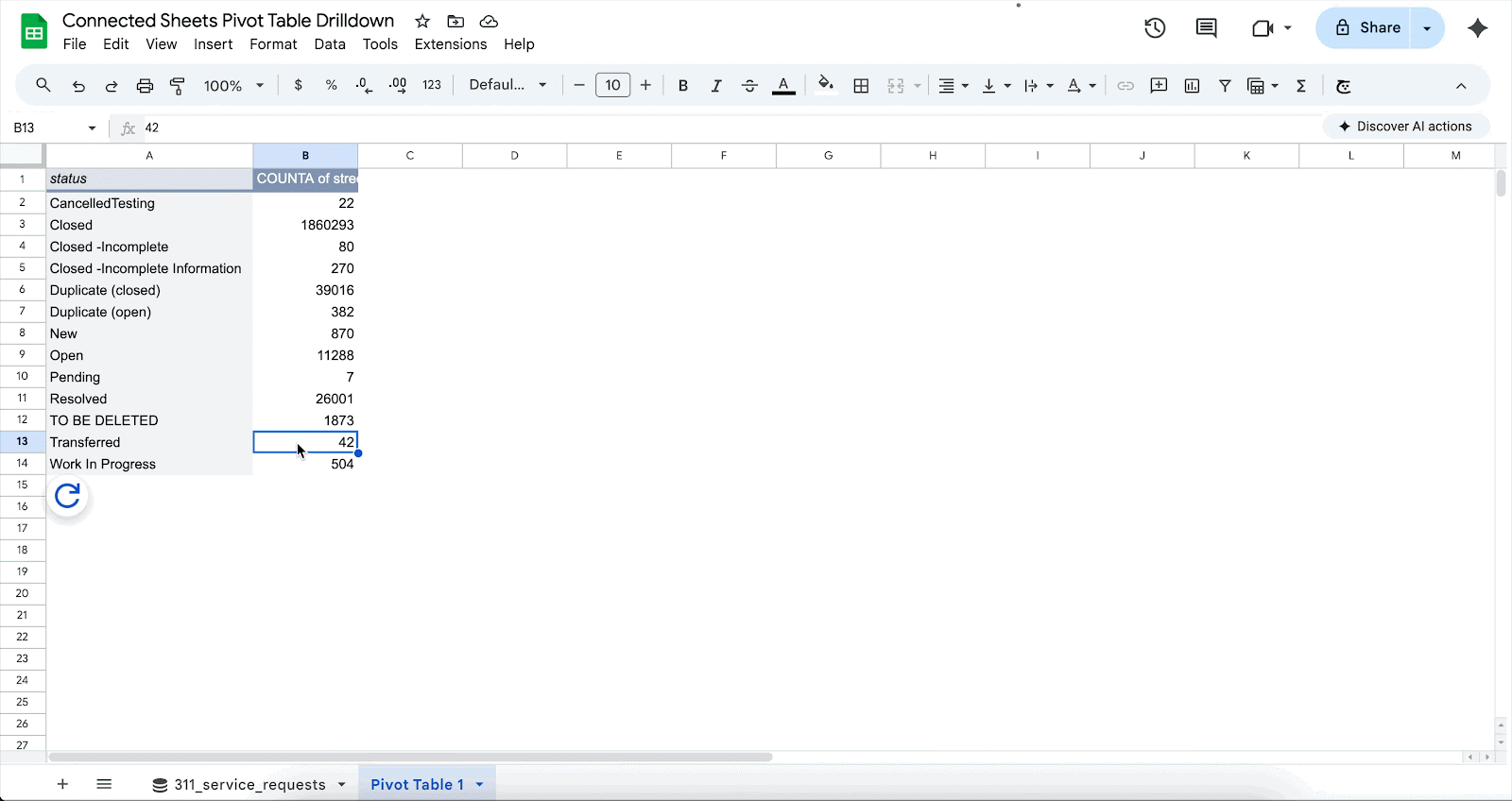 Automatically create a pre-configured extract to drill down into any pivot table aggregated cell