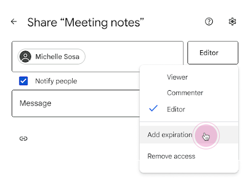 Add expiration while sharing files in shared drives.